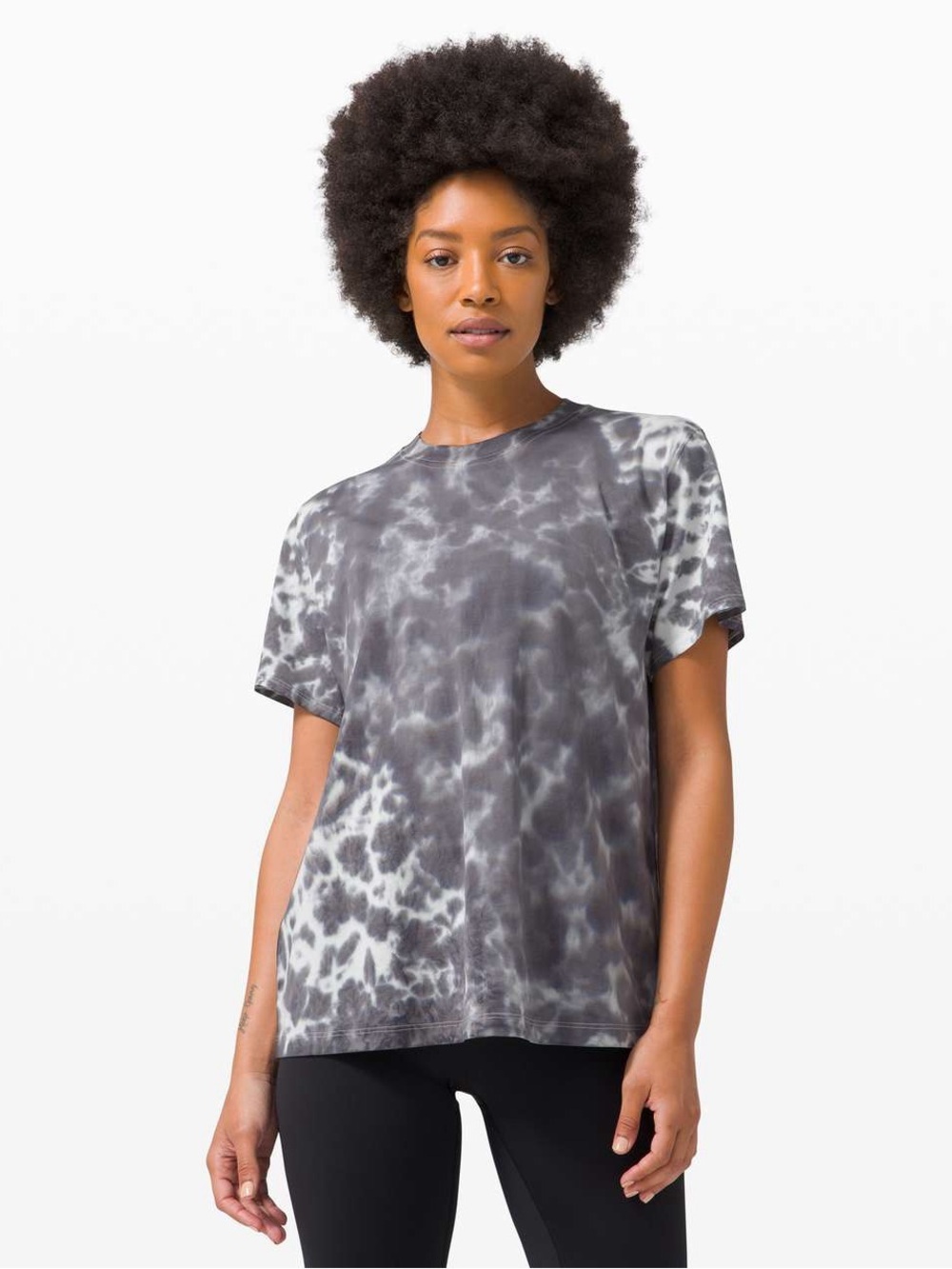 Lululemon All Yours Tee Crew Neck Gray White Size 4 Cotton Tie Dye Soft Workout